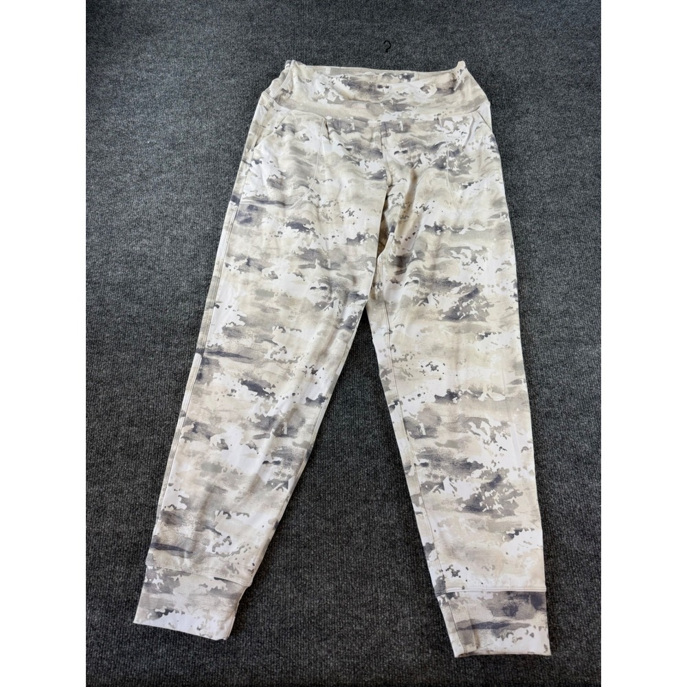 Oalka Womens XL Grey White Camo High Waisted Joggers Pockets Activewear NWOT